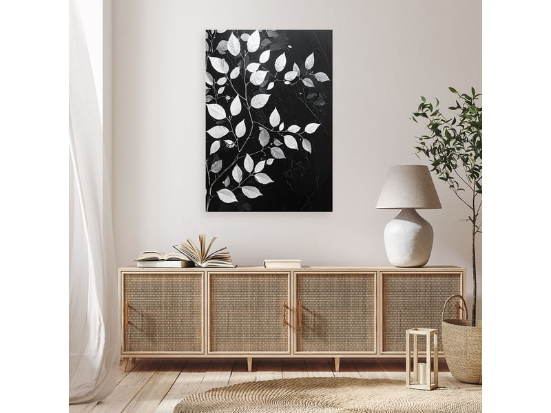 Tableau moderne, feuilles blanches sur fond noir 60x90 1334481097 - Conforama B