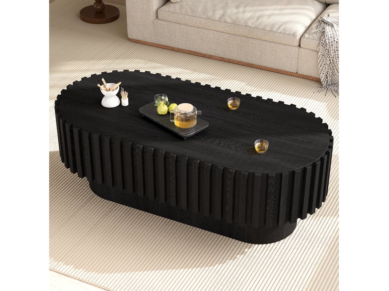 Table basse ovale avec tiroir 100x50x35,5 cm en mdf noir - Conforama B