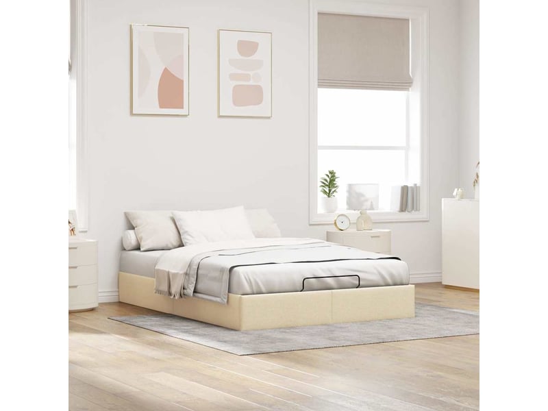  Lit double- lit adulte -  cadre de lit ottoman sans matelas crème 140x190 cm tissu  - Conforama B