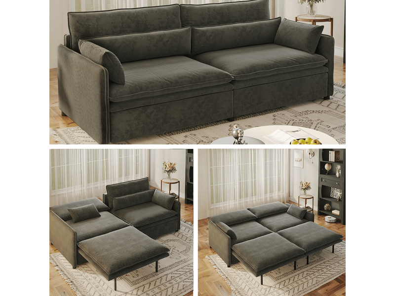  Canapé-lit 3 places en chenille 206 x 91 cm – gris foncé – convertible 3-en-1 avec rangement intégré  - Conforama B