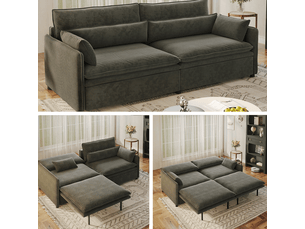 Canapé droit convertible VIVRYN 3 places Tissu gris avec coffre de rangement
