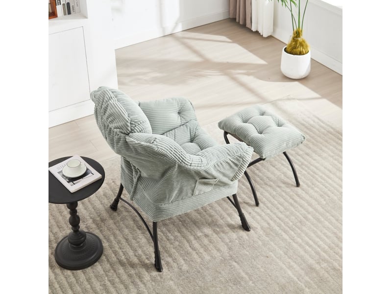  Fauteuil relax avec repose-pieds - 70x64x95cm - chaise lounge rembourrée avec poche latérale et pieds acier - vert clair  - Conforama D