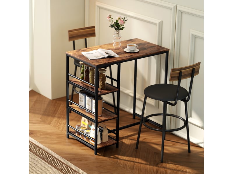  Table de bar, mange debout acier, mdf brun rustique 90x50x90.5cm  - Conforama C