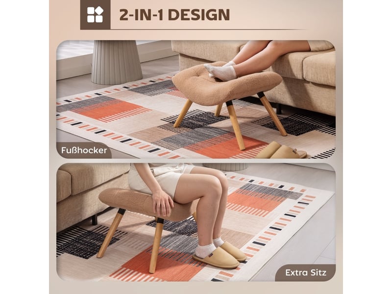 Repose-pieds moderne recouvert d'ouatine avec pieds en bois rembourré salon chambre couloir marron 838-482V00LR - Conforama E