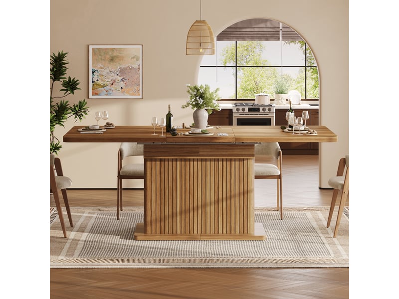 Table à manger extensible 120160 x 80 x 76 cm, rangement dissimulé, bandes verticales en relief, design moderne, mdf, brun foncé Bliss Lite - Conforama D