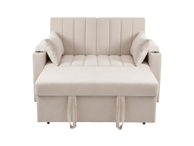 Canapé-lit 2 places 136x162 cm – beige – dossier réglable 3 positions, porte-gobelets et poches latérales  - Conforama A