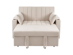 Canapé-lit 2 places 136x162 cm – beige – dossier réglable 3 positions, porte-gobelets et poches latérales