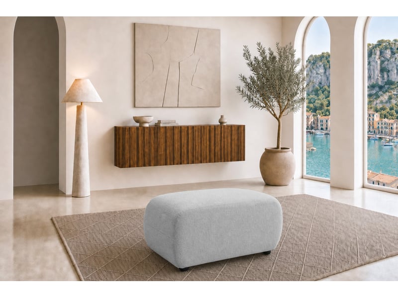  Cassis - pouf en tissu chenille gris clair 105x57x40  - Conforama B