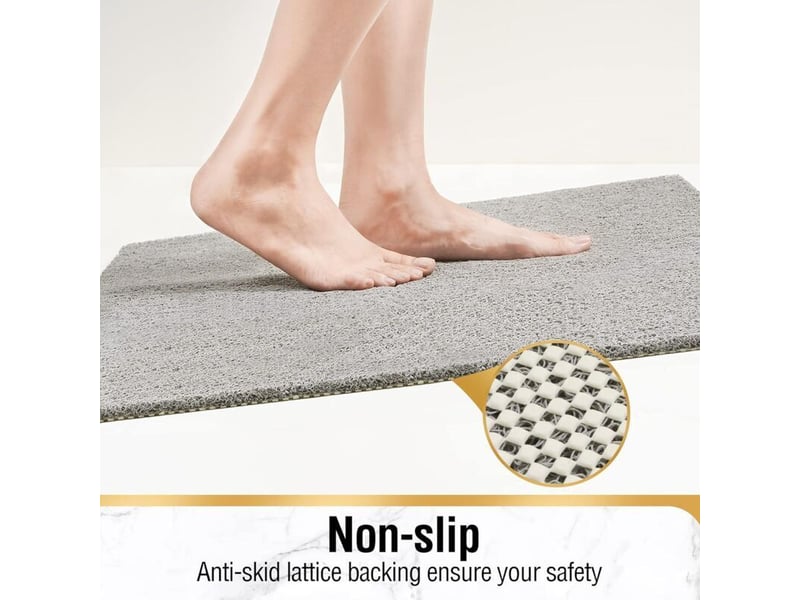  Tapis de bain antidérapant 100 x 40 cm, extra long, en luffa pvc souple, séchage rapide, sans ventouse, gris  - Conforama C