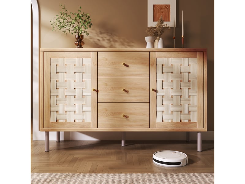  Buffet 120 cm à 2 portes et 3 tiroirs, style campagne, couleur chêne  - Conforama B