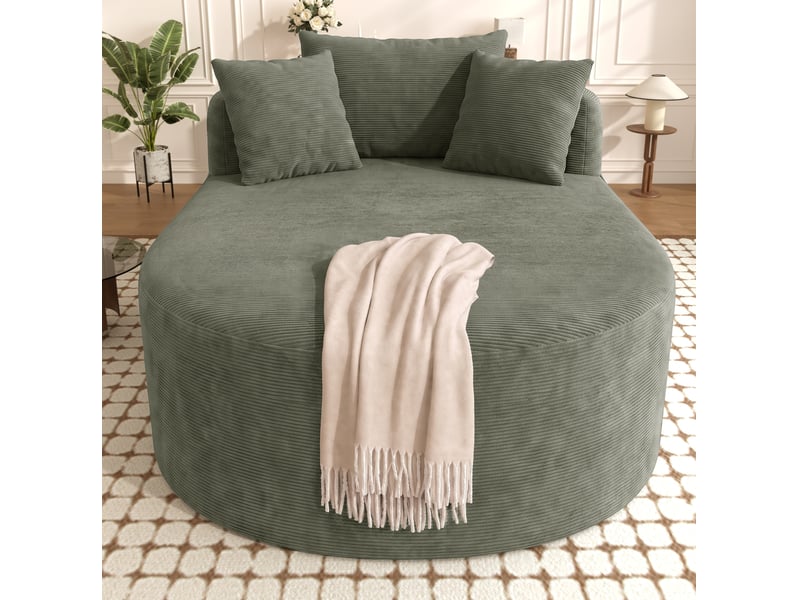  Fauteuil relax ovale 1 place en velours côtelé vert, assise profonde 122 cm  - Conforama D