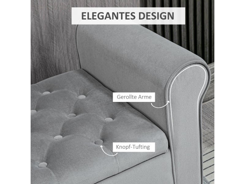  Banc rembourré gris effet velours avec rangement, 126x48,5x47 cm, charge 120 kg, pour chambre et entrée  - Conforama D