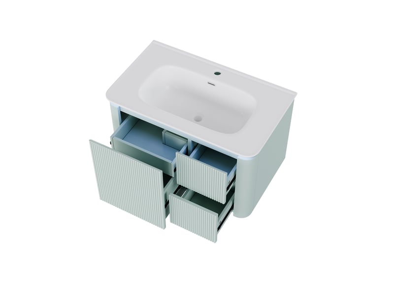  Meuble vasque mural salle de bain vert 80,5 cm avec lavabo intégré, led radar et 4 tiroirs silencieux  - Conforama E