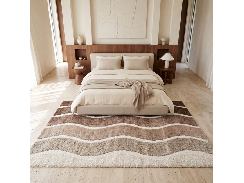  Tapis shaggy doux à motif ondulé marron beige 160x230  - Conforama E