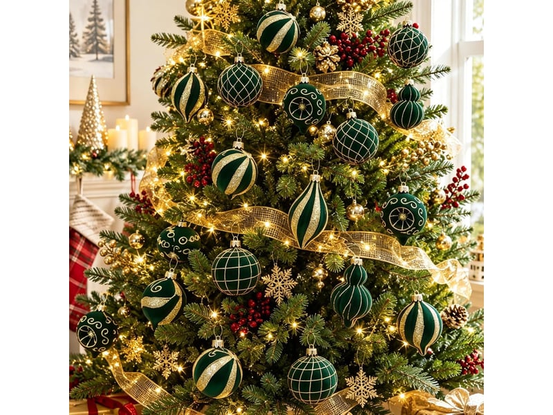  Lot de 16 boules de noël 8 cm, décorations suspendues pour sapin de noël, ornements de fête pour maison, vert foncé  - Conforama C