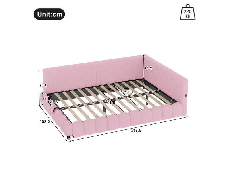  Lit de jour 140x200 canapé lit en velours rose avec coffre de rangement hydraulique et ports usbtype-c  - Conforama C