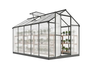 Serre de jardin en aluminium polycarbonate, serre avec fenêtres supérieures réglables 303x183x195cm transparent