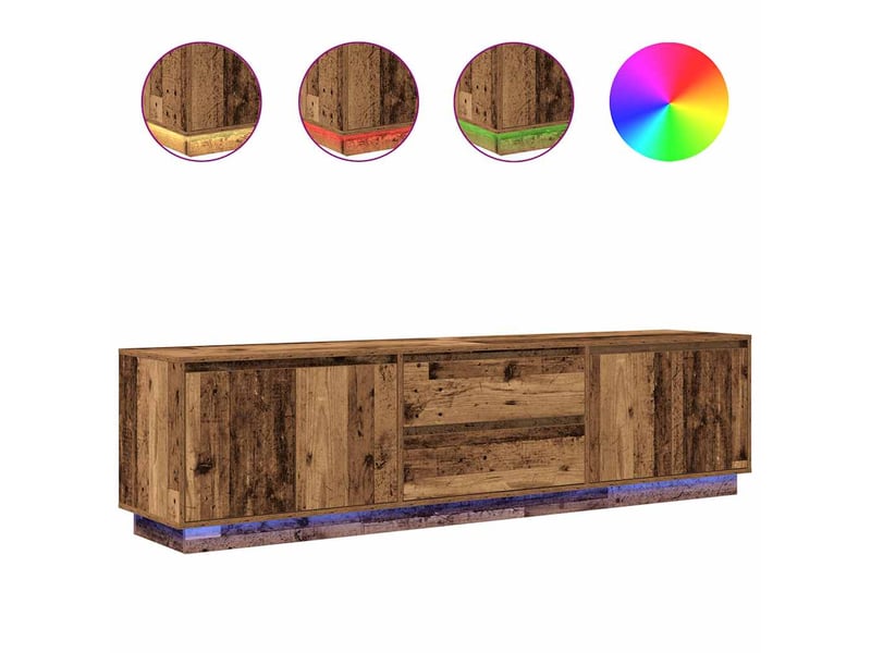 Meuble tv - banc tv - meuble de rangement avec éclairage led vieux bois 193,5x41x50 cm  - Conforama A