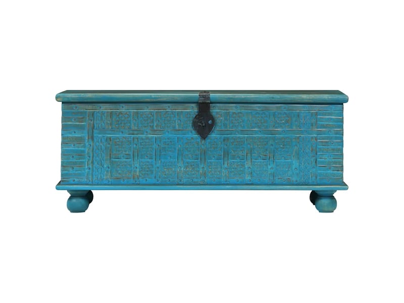  Coffre de rangement, boîte de rangement bois de manguier massif 100x40x41 cm bleu  - Conforama D