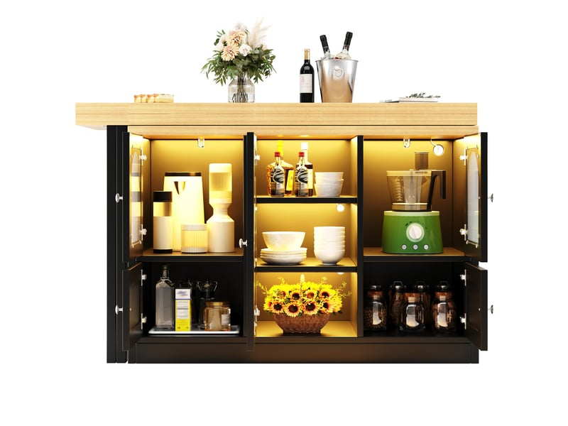  Îlot de cuisine extensible 120-197x40x72 cm avec led rgb en mdf noir  - Conforama D