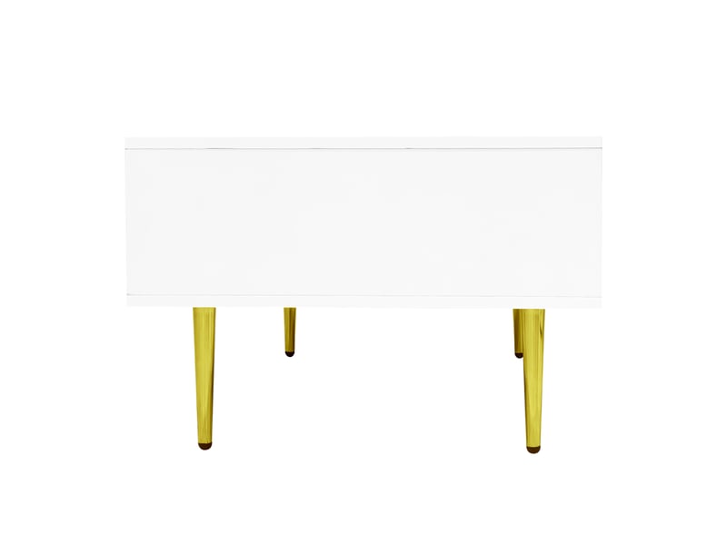  Table basse avec 2 tiroirs et plateau brillant - lpospi - détails en métal doré, mdf blanc 100 × 60 × 41,5 cm  - Conforama E