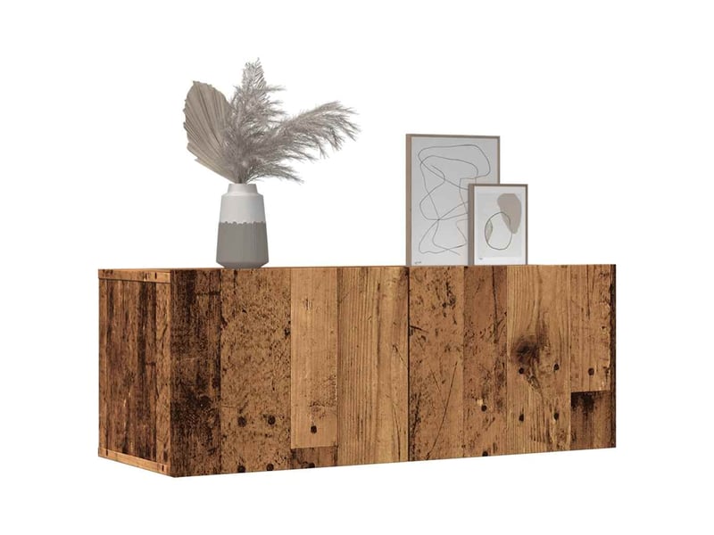  Lot de 2 meuble tv mural, meuble tv suspendu vieux bois 80x30x30 cm  - Conforama C