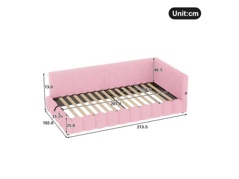 Lit banquette 90x200 rose avec éclairage led - lit coffre hydraulique velours avec ports usb - Conforama C