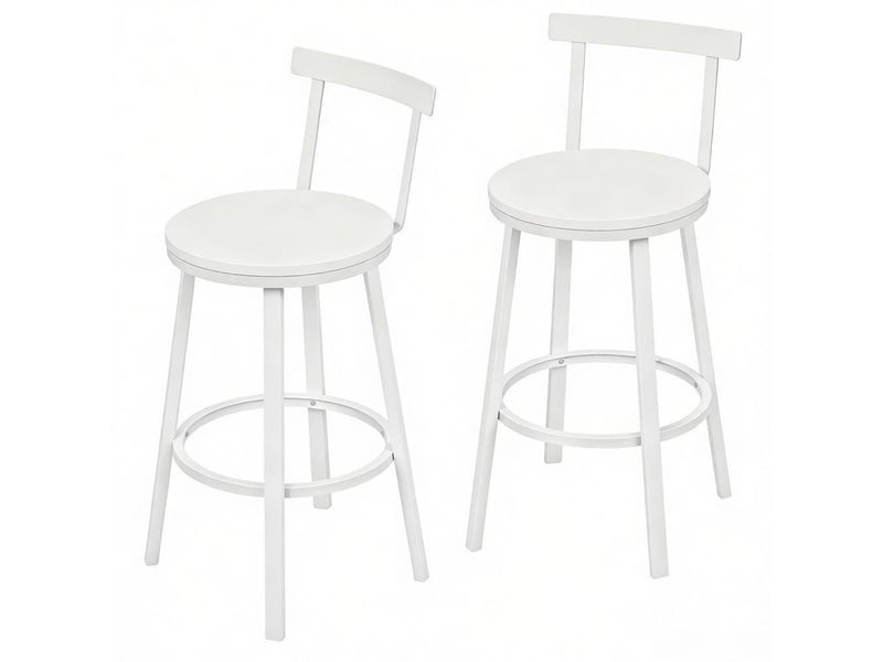  Tabouret de bar avec dossier courbé et repose-pieds, lot de 2, style moderne, en mdf et métal, blanc  - Conforama A