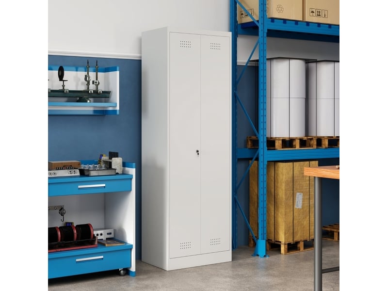 Armoire de rangement avec 2 portes, 3 étagères réglables et tringle pour garage en acier crème 60 × 40 × 165 cm - Conforama B