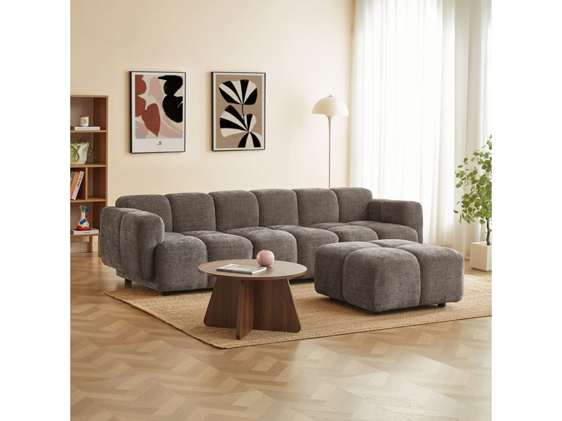  Canapé d'angle modulable aleno 4 places tissu velours texturé marron  - Conforama E