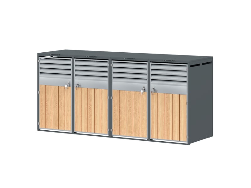  Cache-poubelles 4 compartiments avec couvercle rabattable, ventilation à lames, métal verrouillable  - Conforama E