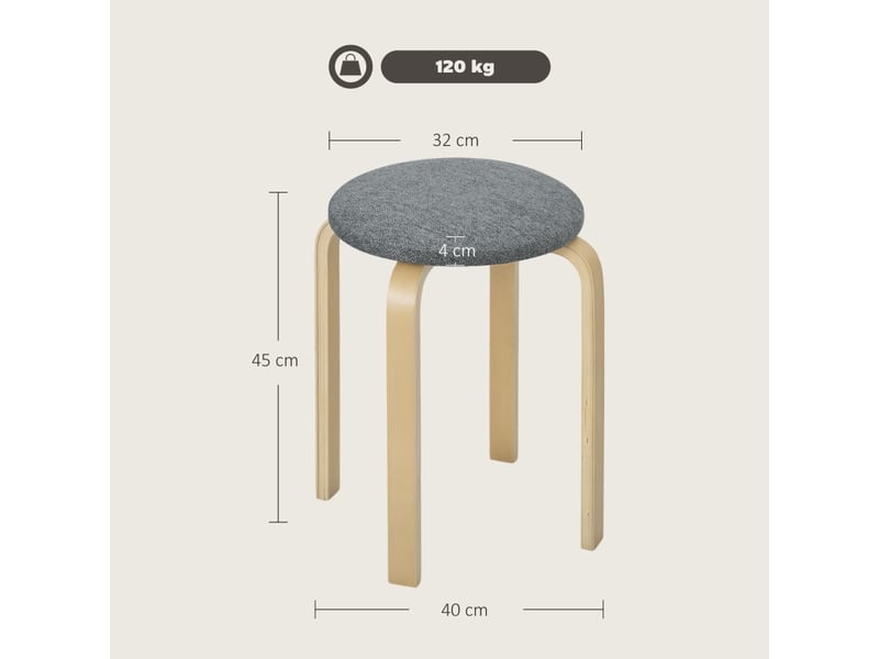  Lot de 4 tabourets de salle à manger,40x40x45 cm,empilables,tissu,gris  - Conforama C