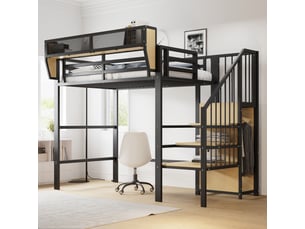 Lit mezzanine 90x200 cm <strong>MERAX</strong> <strong>lit enfant noir</strong> coloris noir