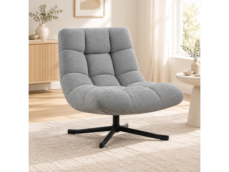 Fauteuil lounge pivotant 360° 95x75x90 cm – gris – assise large en polyester déperlant, dossier rembourré  - Conforama D