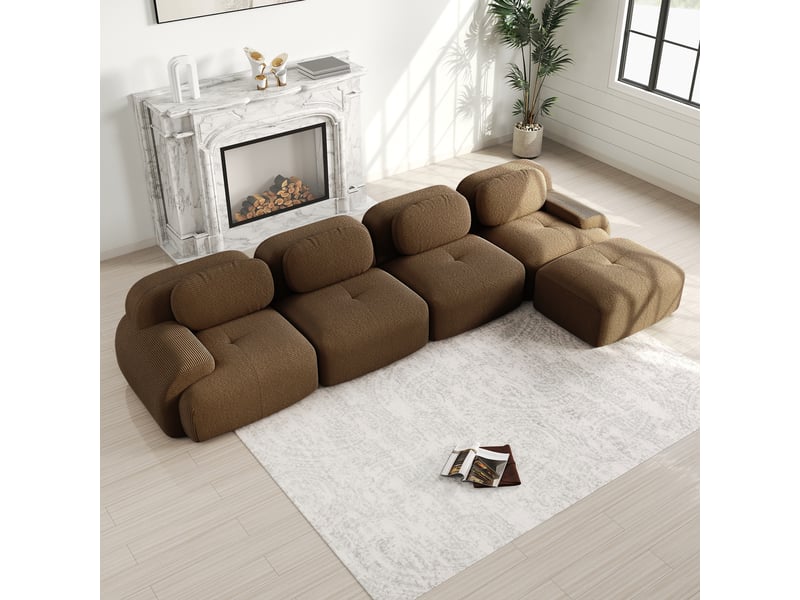  Canapé d'angle, canapé modulable, 4 places, marron, livré monté, sans structure, pour salon, home cinéma, bureau  - Conforama C