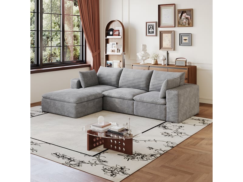  Canapé modulable,260x160 cm,4 places avec méridienne,velours côtelé,gris foncé  - Conforama B