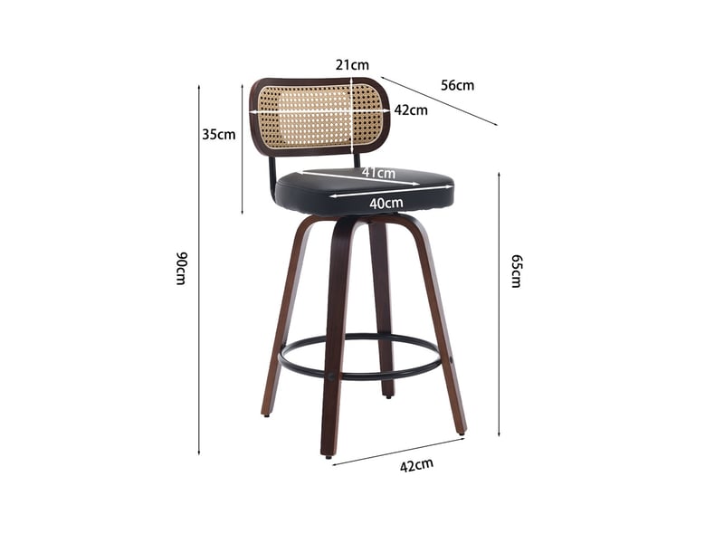 Lot de 2 tabourets de bar 42x56x90cm – aavec dossier en rotin et assise rembourrée – noyer et noir - Conforama C