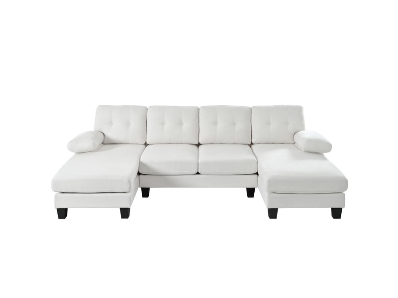  Canapé panoramique 4 places en forme de u, revêtement chenille beige, dossier capitonné et structure stable pour salon moderne  - Conforama A