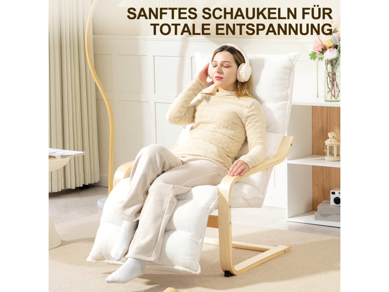  Fauteuil relax avec repose-pieds réglable en tissu sherpa blanc  - Conforama E