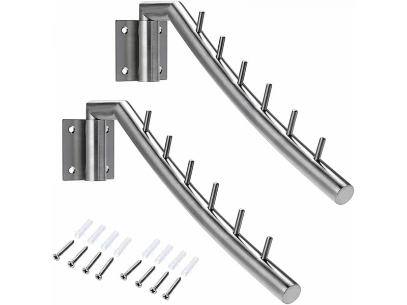 2 patères barre, crochet de vêtement, porte-vêtement inox mural, balancer 180°, chargé max 30kg, avec 6 tiges pour organiser vêtements, gris - Conforama A