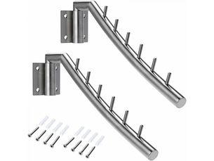 2 patères barre, crochet de vêtement, porte-vêtement inox mural, balancer 180°, chargé max 30kg, avec 6 tiges pour organiser vêtements, gris