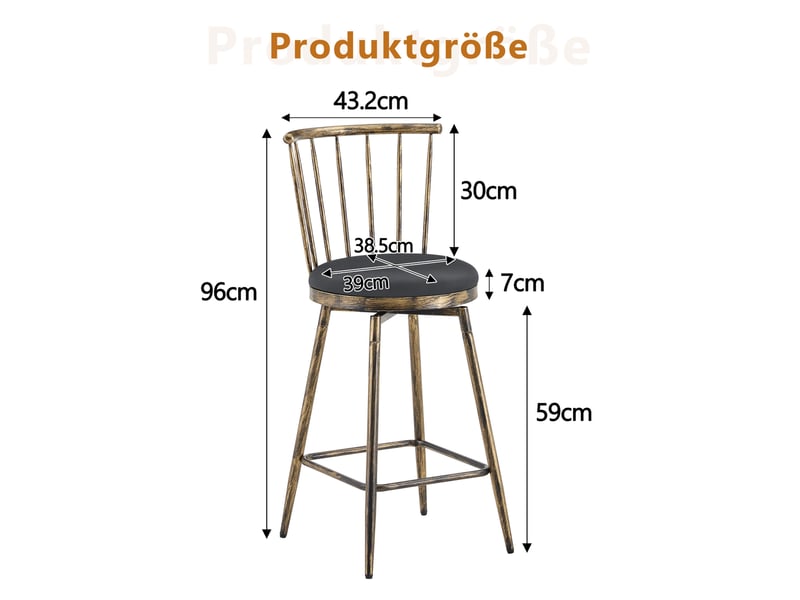  Tabouret de bar avec dossier style windsor, assise rembourrée et structure métallique, en pu noir et marron  - Conforama D