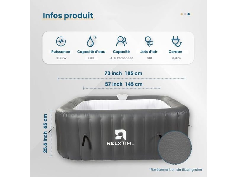  Spa gonflable carre 6 places 185x185 cm gris kit 15 pieces 406787_AACFO80199_6_DROPFR - Conforama C