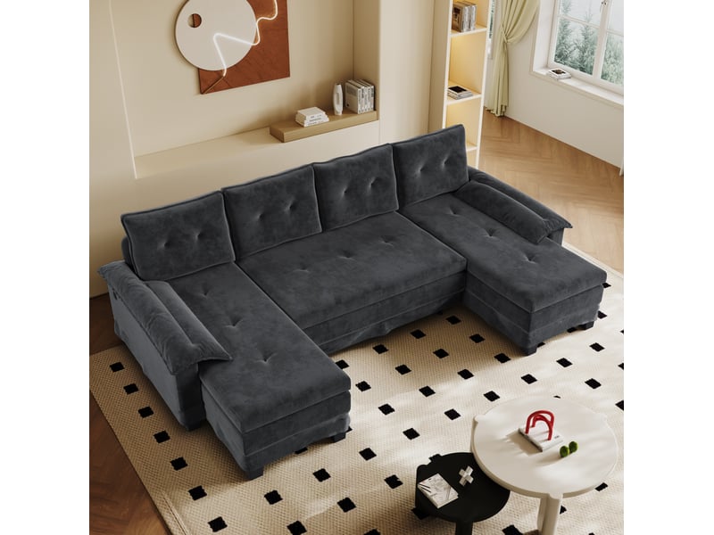  Canapé-lit u en forme de u de 278 cm, convertible avec lit escamotable et fonction de charge usb, design modulaire, grand canapé moderne pour salon  - Conforama C