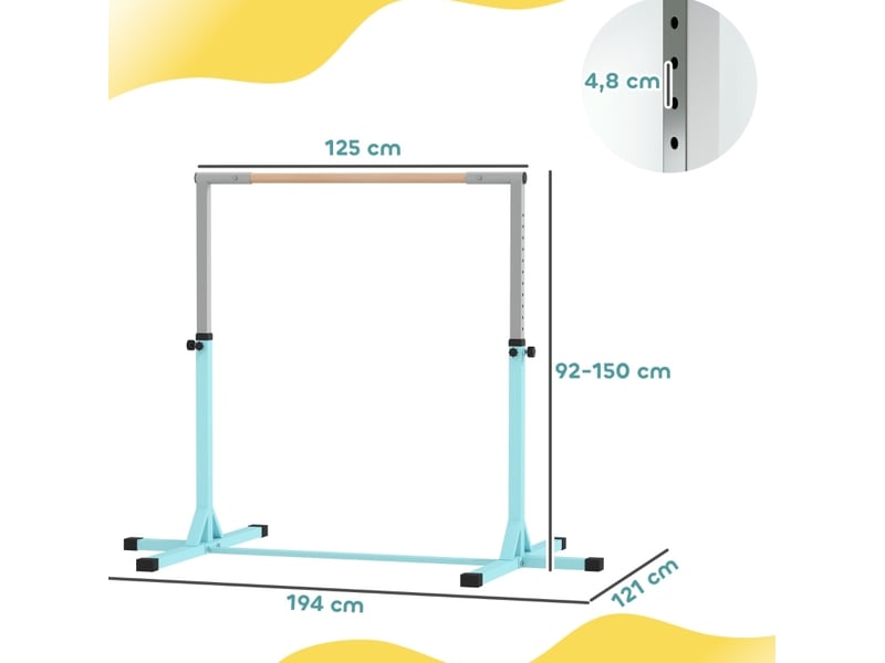 Barre de gymnastique enfant 194x121x92-150 cm – bleu – 13 hauteurs réglables, charge maximale 75 kg – acier et hêtre - Conforama C