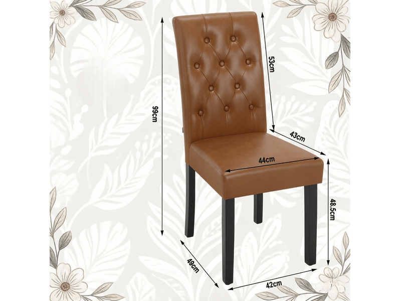  Lot de 2 chaises de salle à manger 49x99x42 cm marron en simili cuir et bois, dossier haut avec confort  - Conforama C