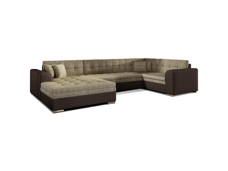 Canapé panoramique convertible caldero 5 places beige et chocolat – angle gauche - Conforama A