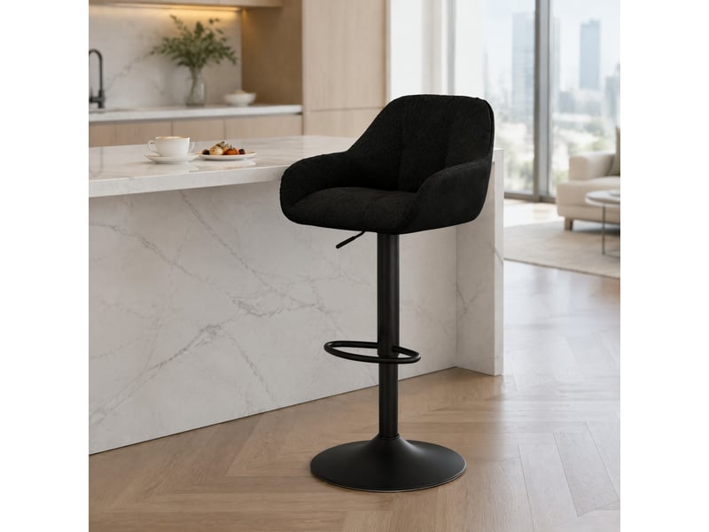  Tabourets de bar lot de 2 réglables 360° - lpospi - dossier, assise rembourrée, chenille et velours côtelé - noir  - Conforama C