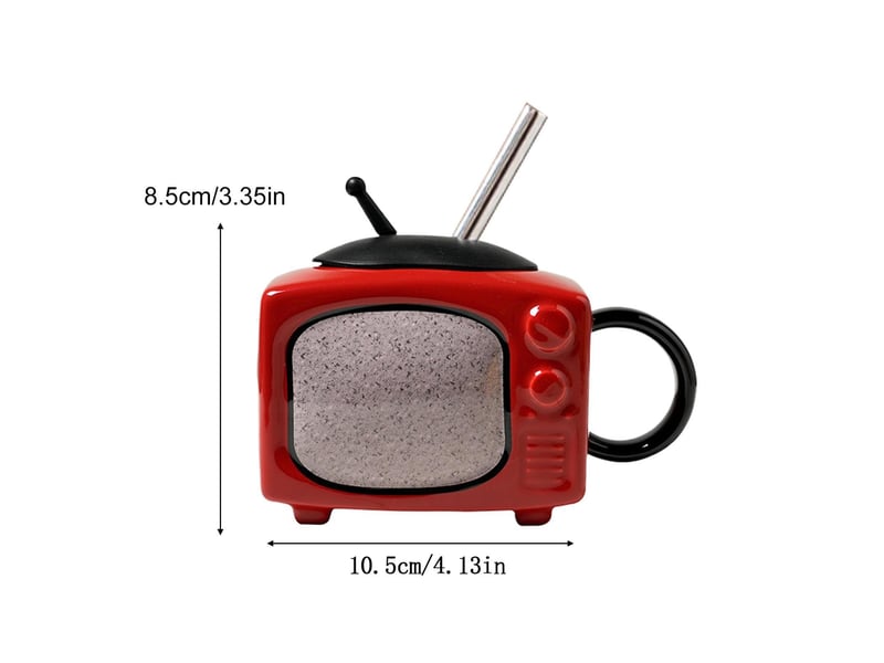 Mug en céramique avec couvercle et paille, télévision rétro, rouge, 450 ml - Conforama E