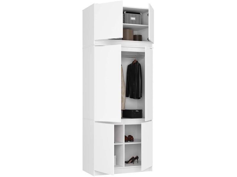  Armoire avec surmeuble s90 blanche 90 cm 6 portes façade blanche 6 étagères 90x51x235 cm  - Conforama B
